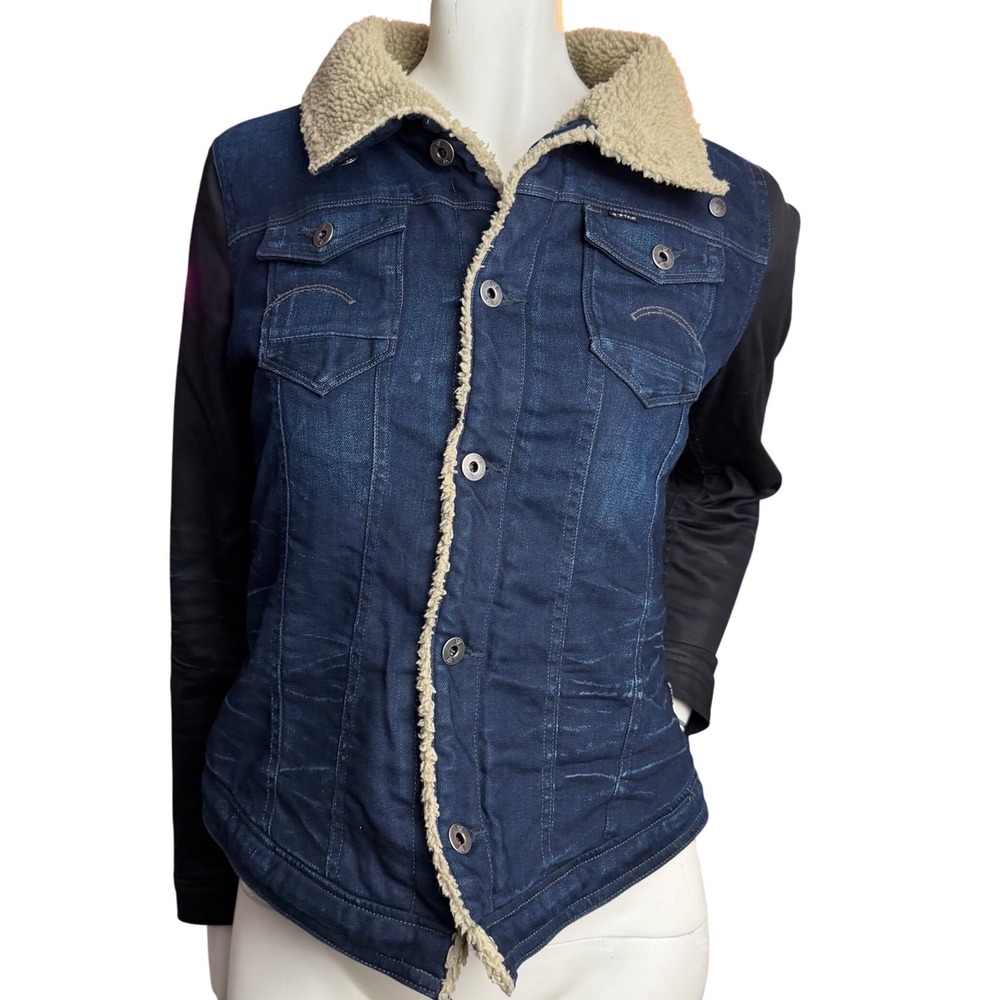 G-Star Raw Arc Teddy Denim Jacket Sherpa Collar Y2K Grunge Indigo Streetwear L